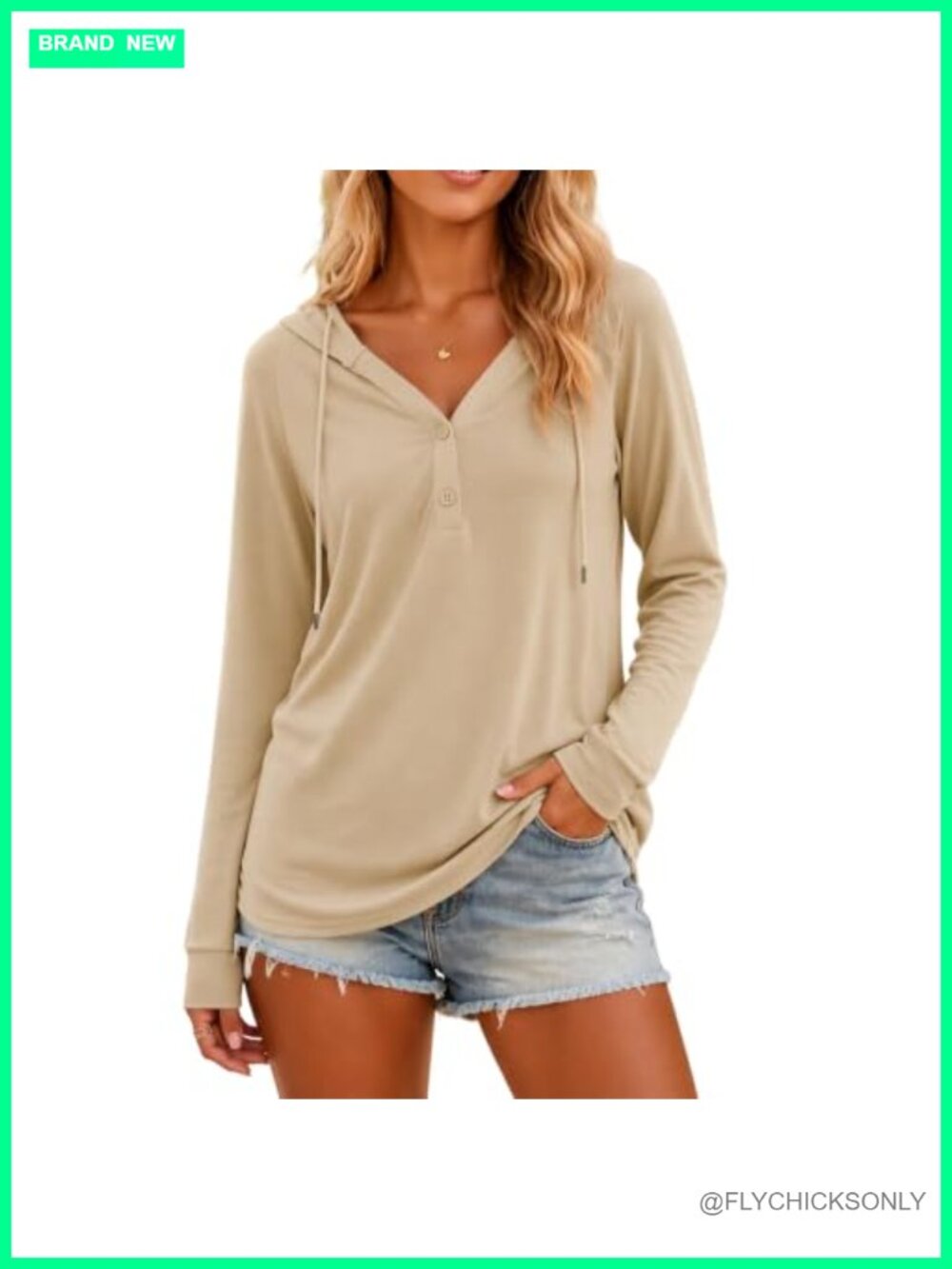 Oversized Knit Hoodie Women Long Sleeve Button Neck Pullover Sweatshirt